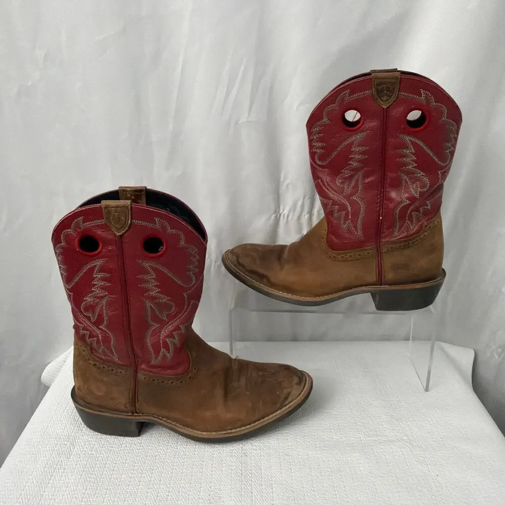 Ariat Boots Boys Size 3 Red Brown Western Cowboy Kids